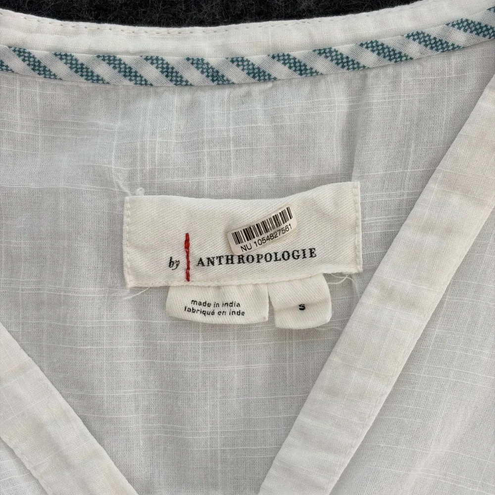 Anthropologie S White Cotton Gauze Puff Sleeve Button Front Blouse Cottagecore